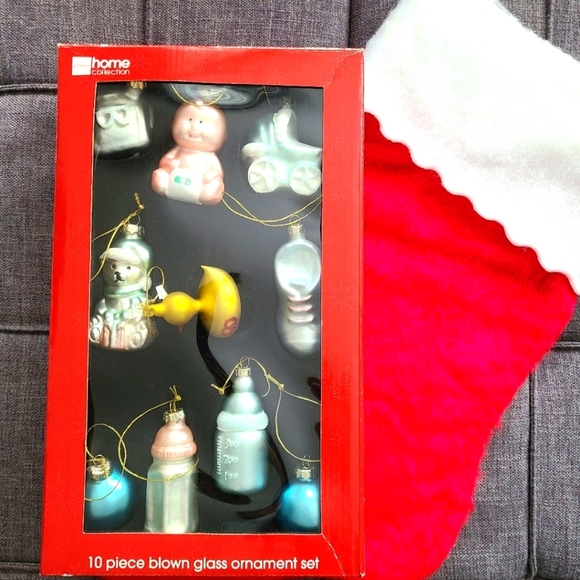 jcpenney Other - 10 piece blown‎ glass ornament set Y2K vintage BABY DUCKIE BOTTLE STROLLER cute